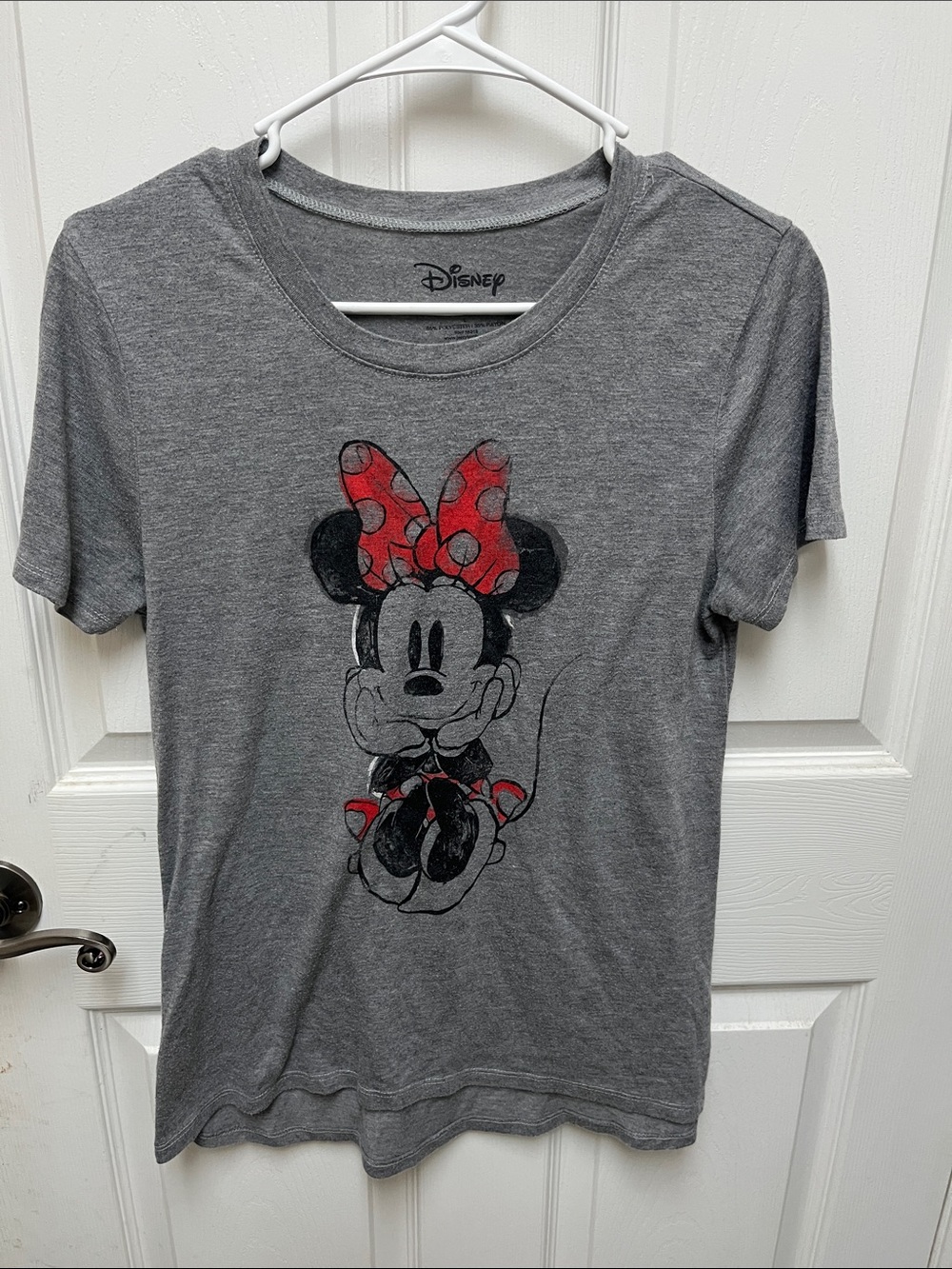 Disney Gray Minnie Mouse Graphic Tee with Red Polka-Dot Bow